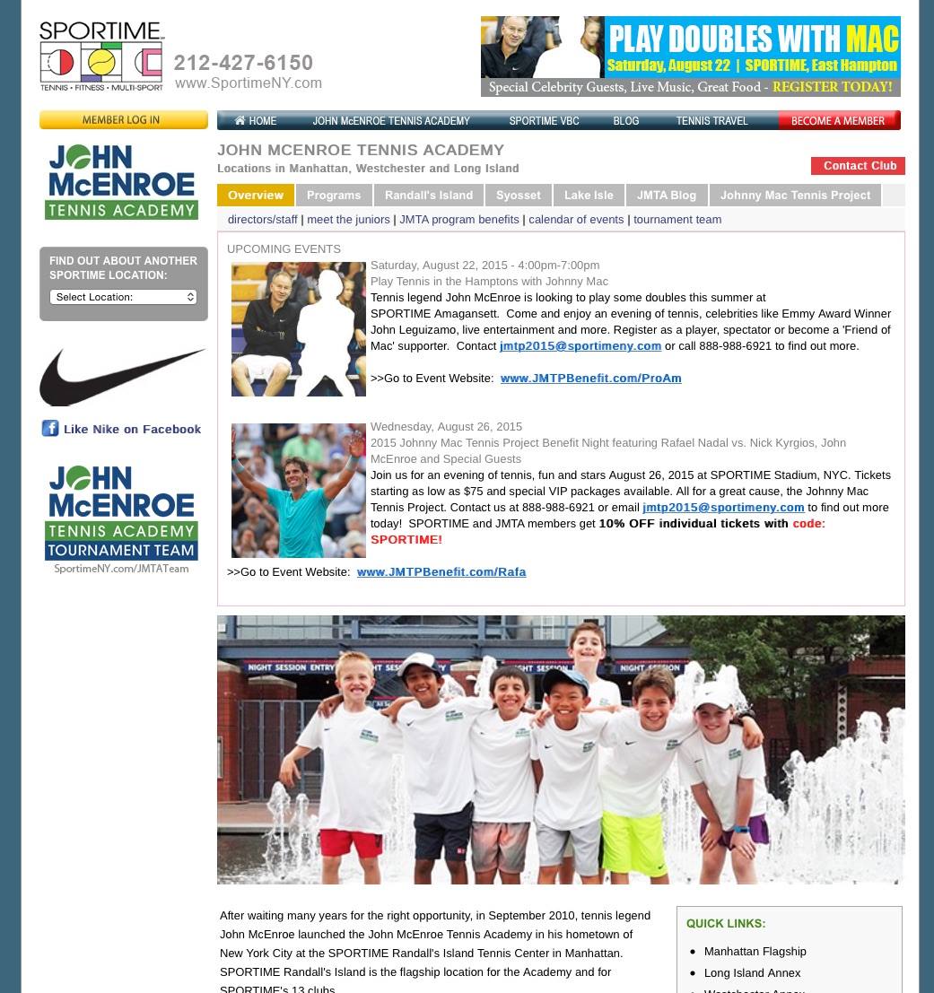 Quentin auf der Startseite der John McEnroe Tennis Academy